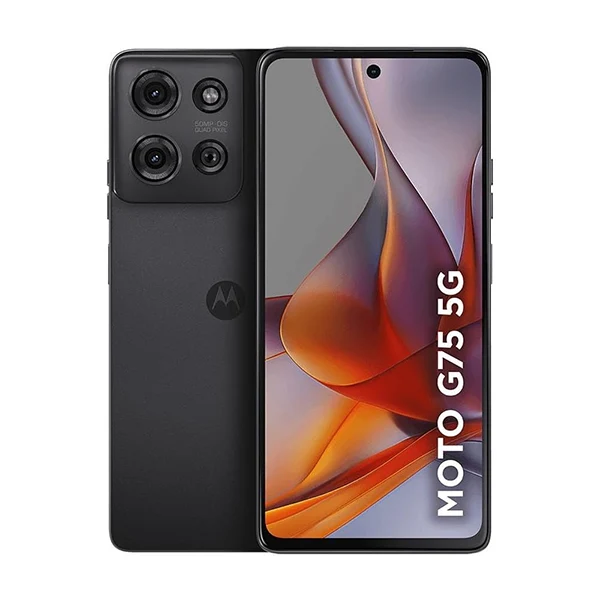 Smartphone Motorola Moto G75 5G com 256GB e 16GB RAM em fundo tecnológico