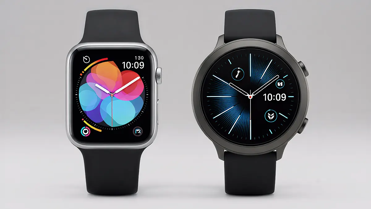 Dois smartwatches modernos lado a lado, comparando modelos com excelente custo-benefício.