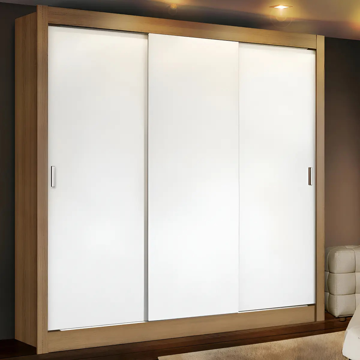 Guarda Roupa Casal Madesa Mônaco 3 Portas de Correr - Rustic/Branco