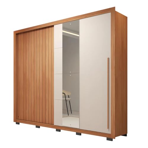 Guarda-roupa Casal Ripado com Espelhos 2 Portas e 4 Gavetas