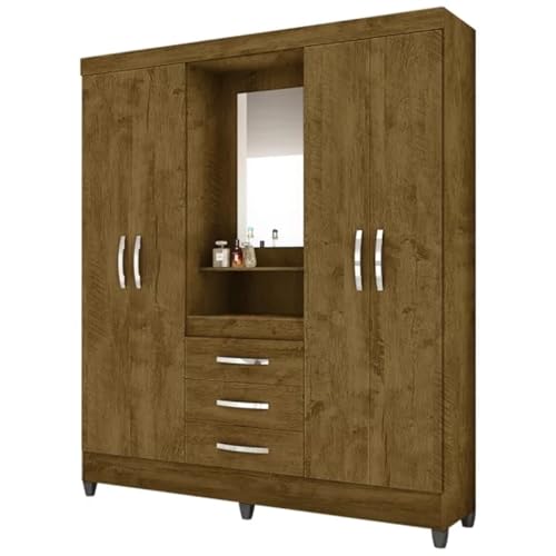 Guarda Roupa Casal Capri 04 Portas e 03 Gavetas Castanho Wood - Moval