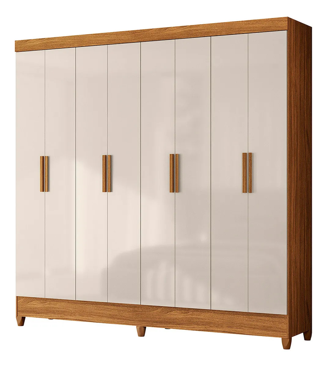 Guarda Roupa Quarto 8 Portas 2 Gavetas Marajo Freijó Com Off White - Moval
